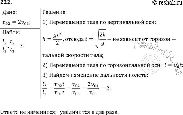 Изображение Как изменятся время и дальность полета тела, брошенного горизонтально с некоторой высоты, если начальную скорость увеличить...